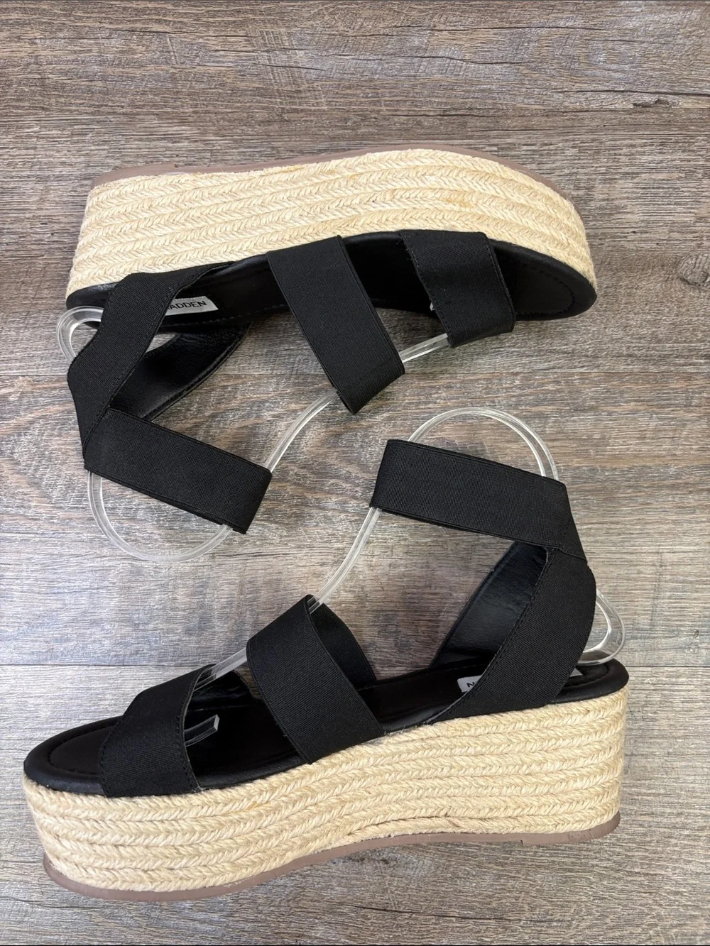 Steve Madden Kacia Black Espadrille Platform Wedge Sandals 9.5M